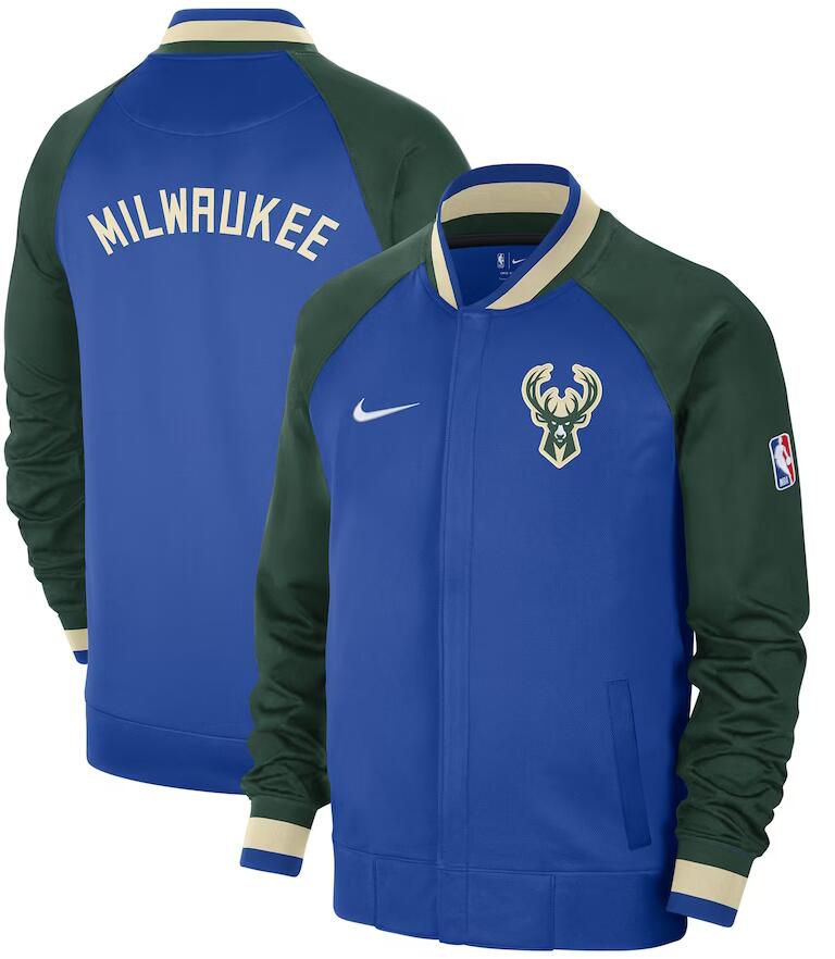 Men Milwaukee Bucks Blue Nike City Edition Full Zip Jacket 2023 NBA Jersey->milwaukee bucks->NBA Jersey